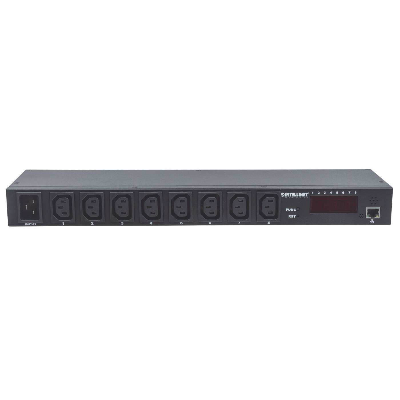 Intellinet 163682 Unità di Distribuzione dell'Energia (PDU) 8 Prese AC, Monitorato, Metallo, Nero