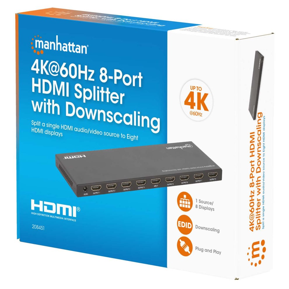 Manhattan Ripartitore Video HDMI 8 Porte 4K@60Hz con Funzione Downscaling