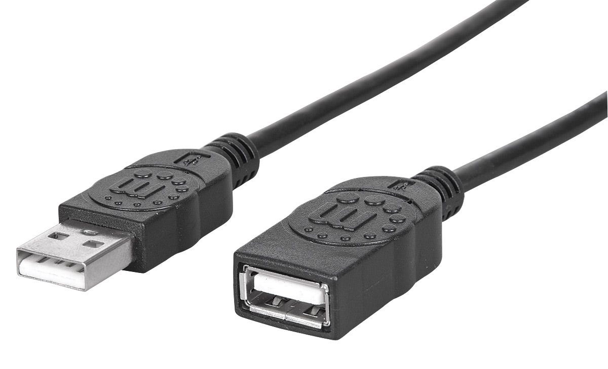 Manhattan Cavo Prolunga USB 2.0 Hi-Speed 1m Nero - USB Tipo-A Maschio a Femmina, Velocità fino a 480 Mbps, Contatti Placcati Oro