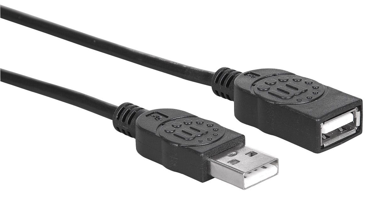 Manhattan Cavo Prolunga USB 2.0 Hi-Speed 1m Nero - USB Tipo-A Maschio a Femmina, Velocità fino a 480 Mbps, Contatti Placcati Oro