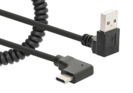 Informatica Cavo di Ricarica USB-A a USB-C 1m Spiralato Nero - Design Retrattile