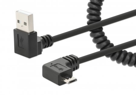 Manhattan Cavo di Ricarica USB-A a Micro-USB 1m Spiralato Nero - Design Retrattile per Eliminare l'Aggrovigliamento