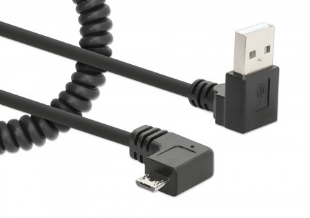 Manhattan Cavo di Ricarica USB-A a Micro-USB 1m Spiralato Nero - Design Retrattile per Eliminare l'Aggrovigliamento
