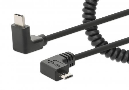 Manhattan Cavo di Ricarica USB-C a Micro-USB 1m Spiralato Nero