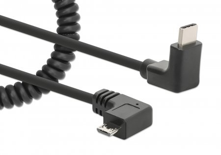 Manhattan Cavo di Ricarica USB-C a Micro-USB 1m Spiralato Nero