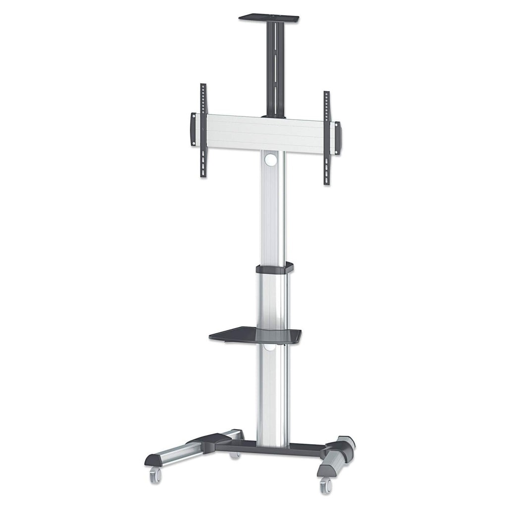 Manhattan 461245 - Supporto Universale per TV su Ruote per Schermi da 37 a 70 Pollici, Capacità Fino a 50 kg, Ripiano AV Rimovibile, Colore Nero/Argento