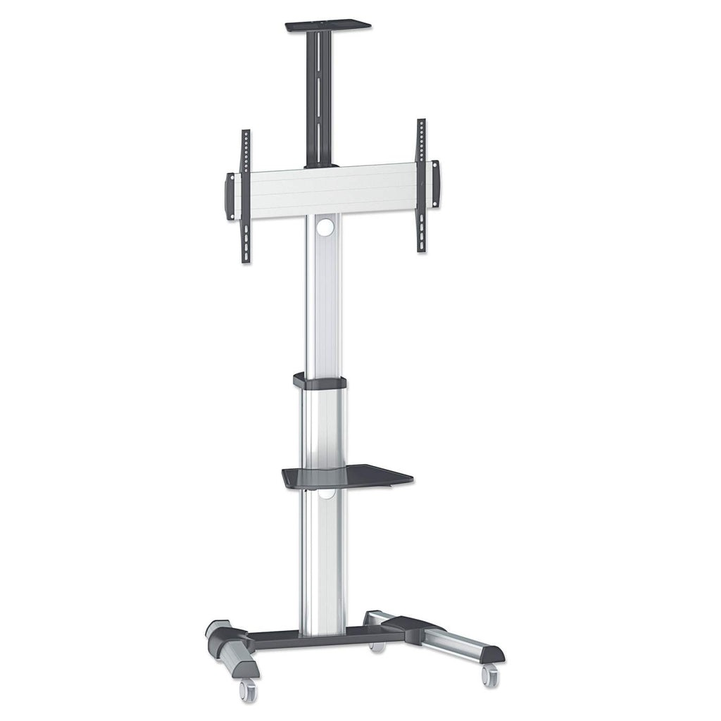 Manhattan 461245 - Supporto Universale per TV su Ruote per Schermi da 37 a 70 Pollici, Capacità Fino a 50 kg, Ripiano AV Rimovibile, Colore Nero/Argento