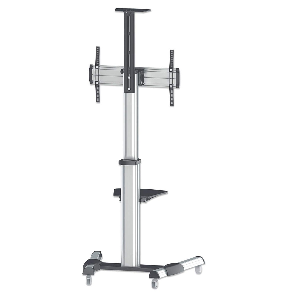 Manhattan 461245 - Supporto Universale per TV su Ruote per Schermi da 37 a 70 Pollici, Capacità Fino a 50 kg, Ripiano AV Rimovibile, Colore Nero/Argento