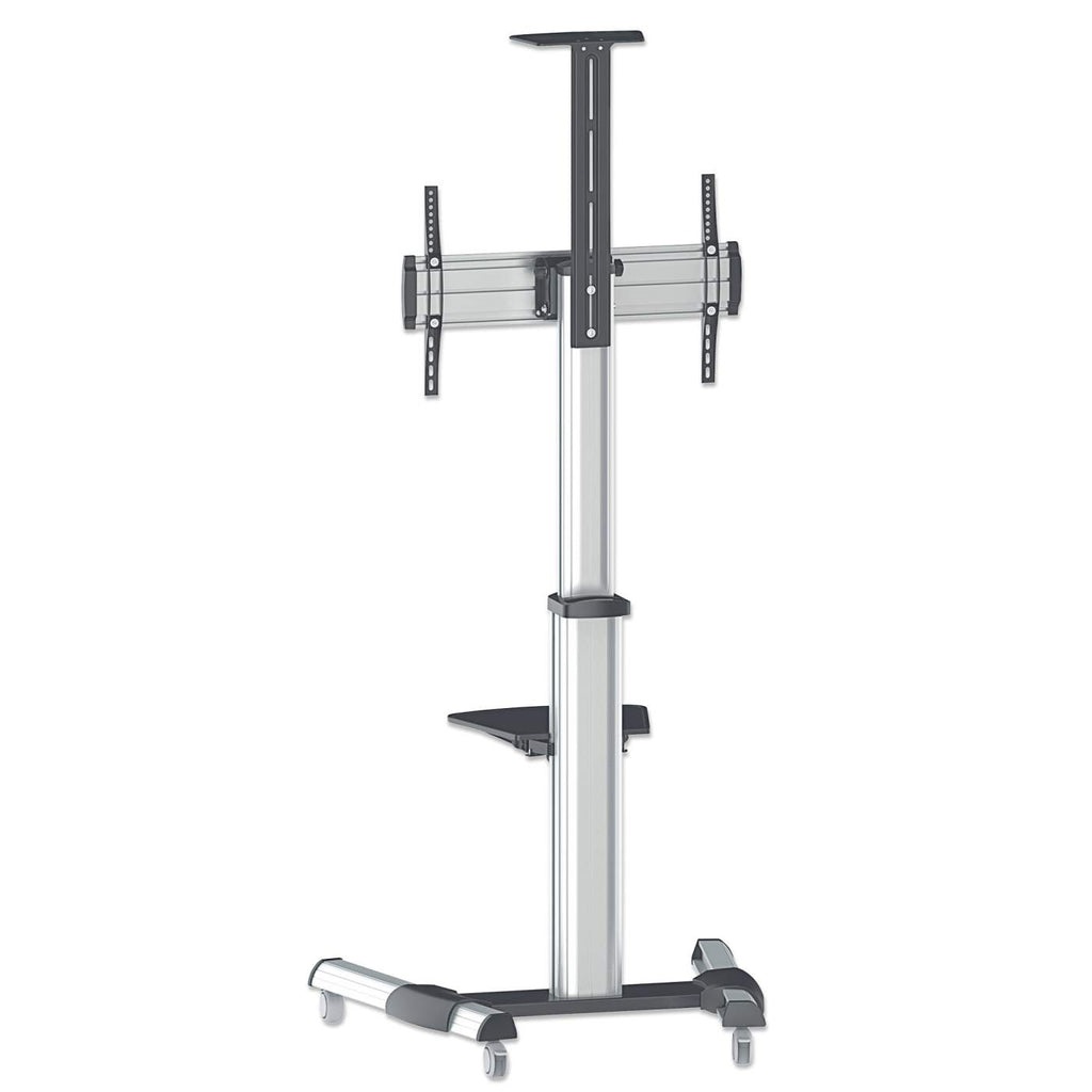 Manhattan 461245 - Supporto Universale per TV su Ruote per Schermi da 37 a 70 Pollici, Capacità Fino a 50 kg, Ripiano AV Rimovibile, Colore Nero/Argento