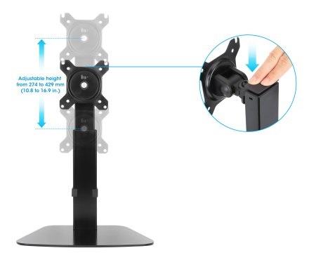 Manhattan 461894 Supporto da Tavolo per Monitor/TV 15-32'' con Molla a Gas Regolabile, Capacità 8 kg, Inclinazione /-20°, Rotazione /-45°, Nero