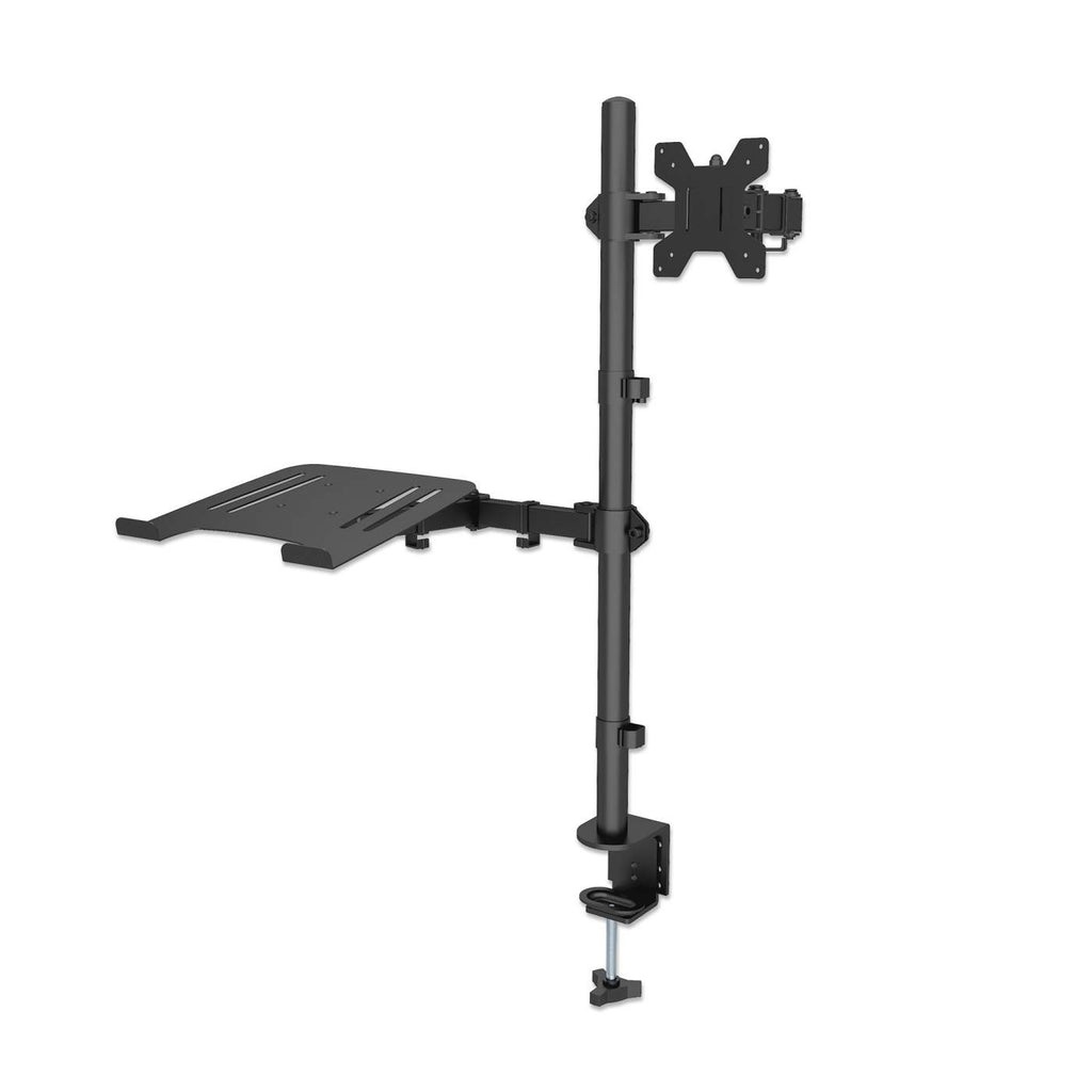 Manhattan 462136 Supporto da Scrivania Ergonomico 2-in-1 con Braccio per Monitor 13''-32'' e Mensola per Laptop, Nero