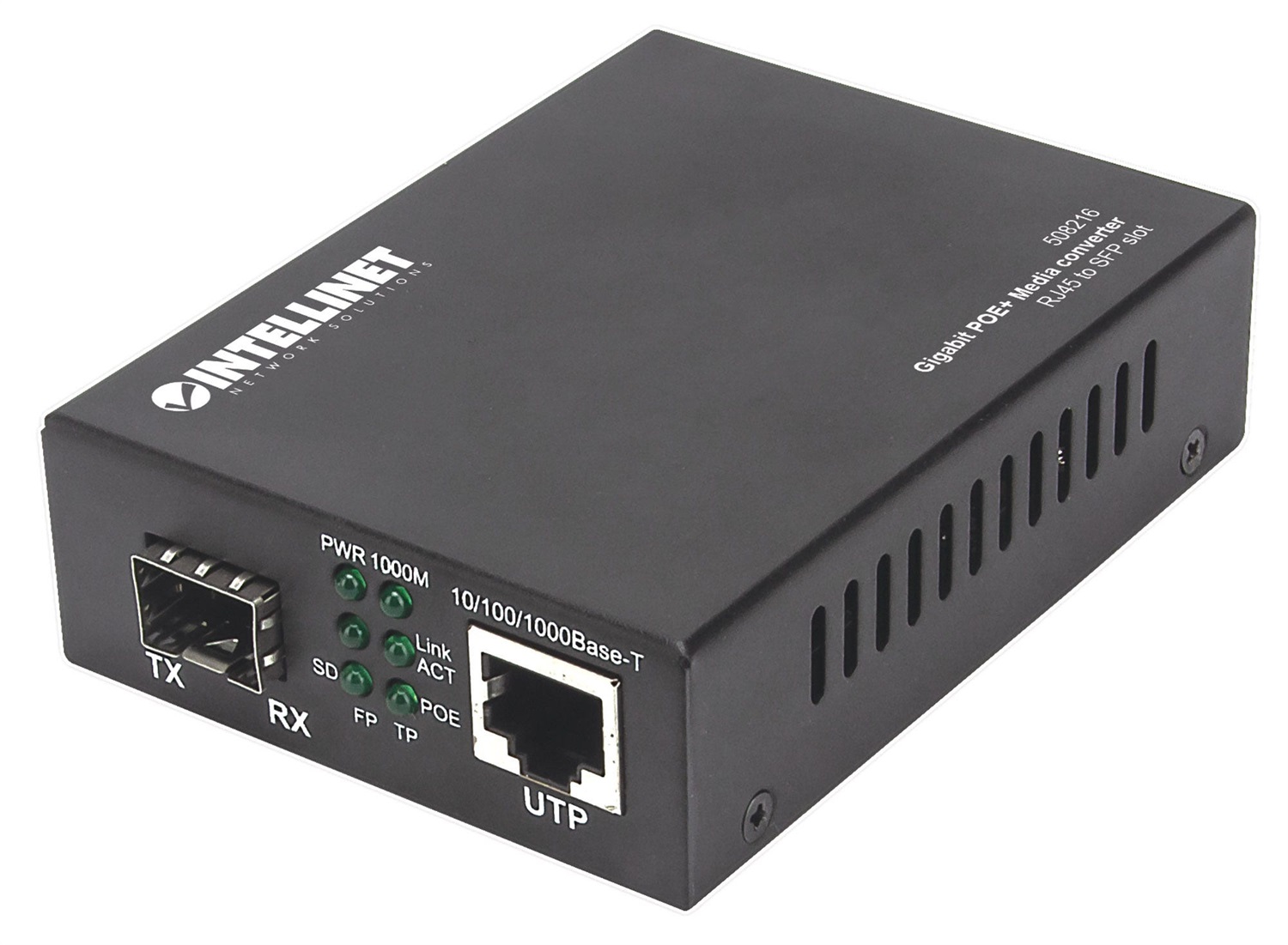 Intellinet 508216 Convertitore Multimediale di Rete Gigabit PoE 1000 Mbit/s con Porta RJ45 e SFP