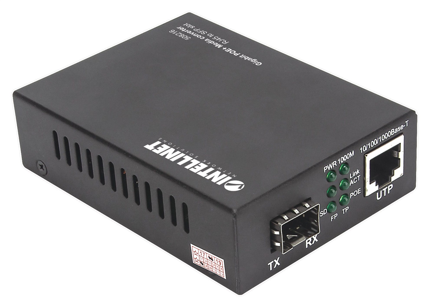 Intellinet 508216 Convertitore Multimediale di Rete Gigabit PoE 1000 Mbit/s con Porta RJ45 e SFP