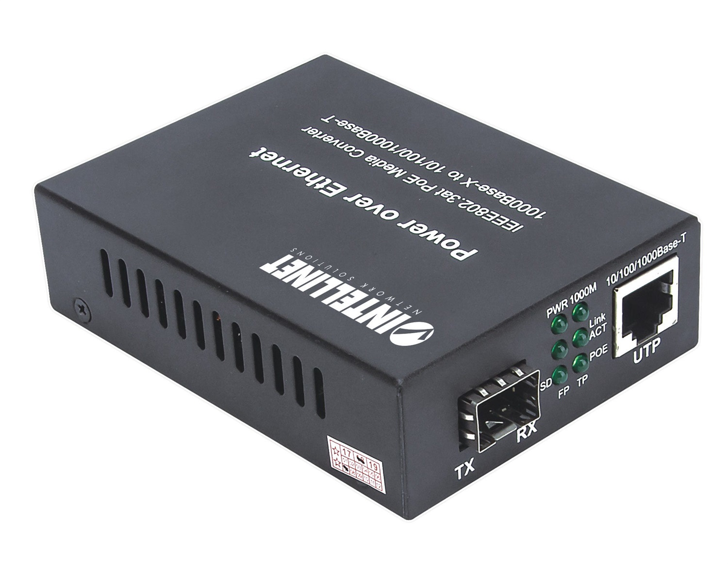 Intellinet 508216 Convertitore Multimediale di Rete Gigabit PoE 1000 Mbit/s con Porta RJ45 e SFP