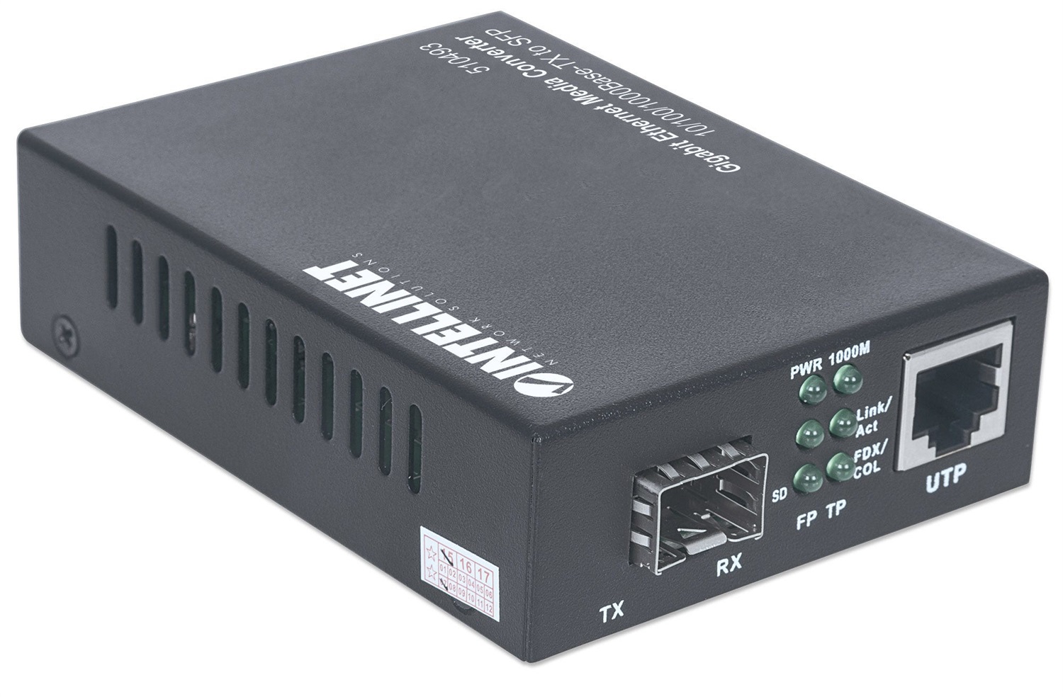 Intellinet 510493 Convertitore Multimediale di Rete Gigabit Ethernet RJ45 10/100/1000 Mbit/s con Slot SFP