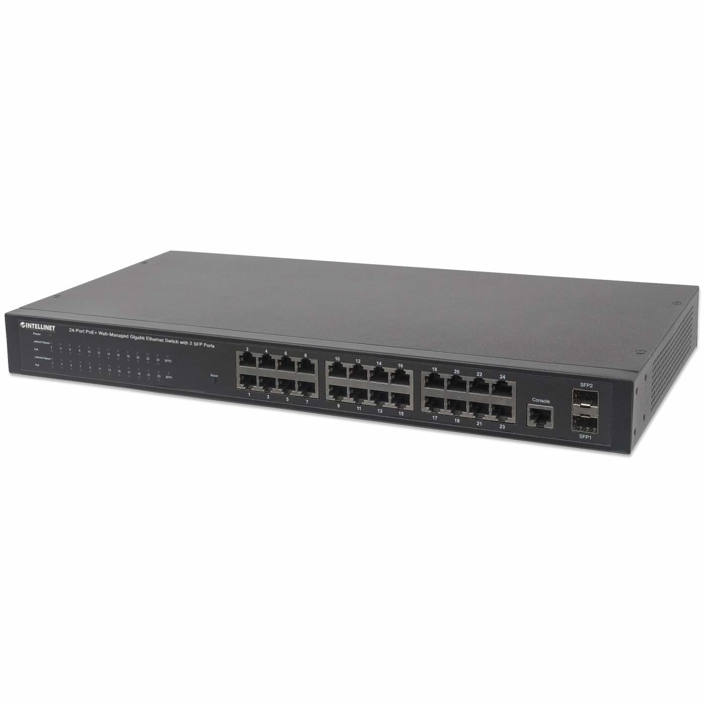 Intellinet 560559 Switch di Rete Gestito 24 Porte Gigabit Ethernet (10/100/1000) con Supporto Power over Ethernet (PoE) - Montaggio Rack