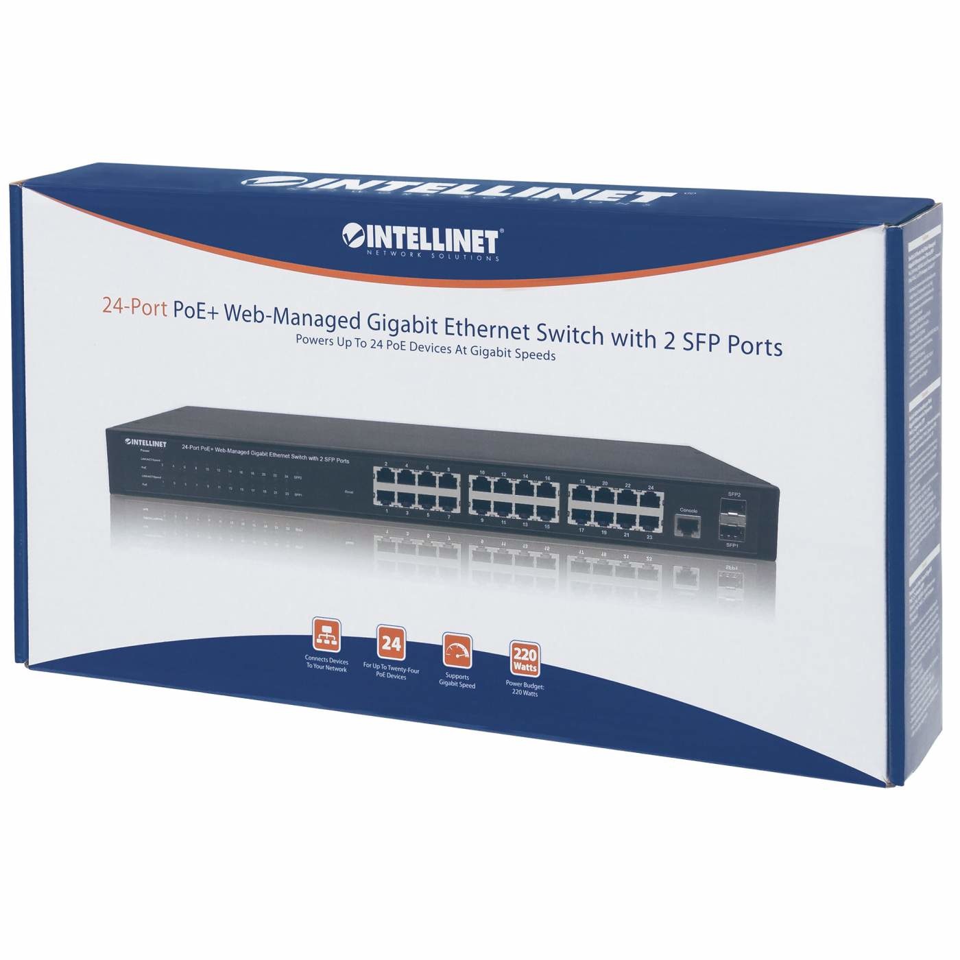 Intellinet 560559 Switch di Rete Gestito 24 Porte Gigabit Ethernet (10/100/1000) con Supporto Power over Ethernet (PoE) - Montaggio Rack