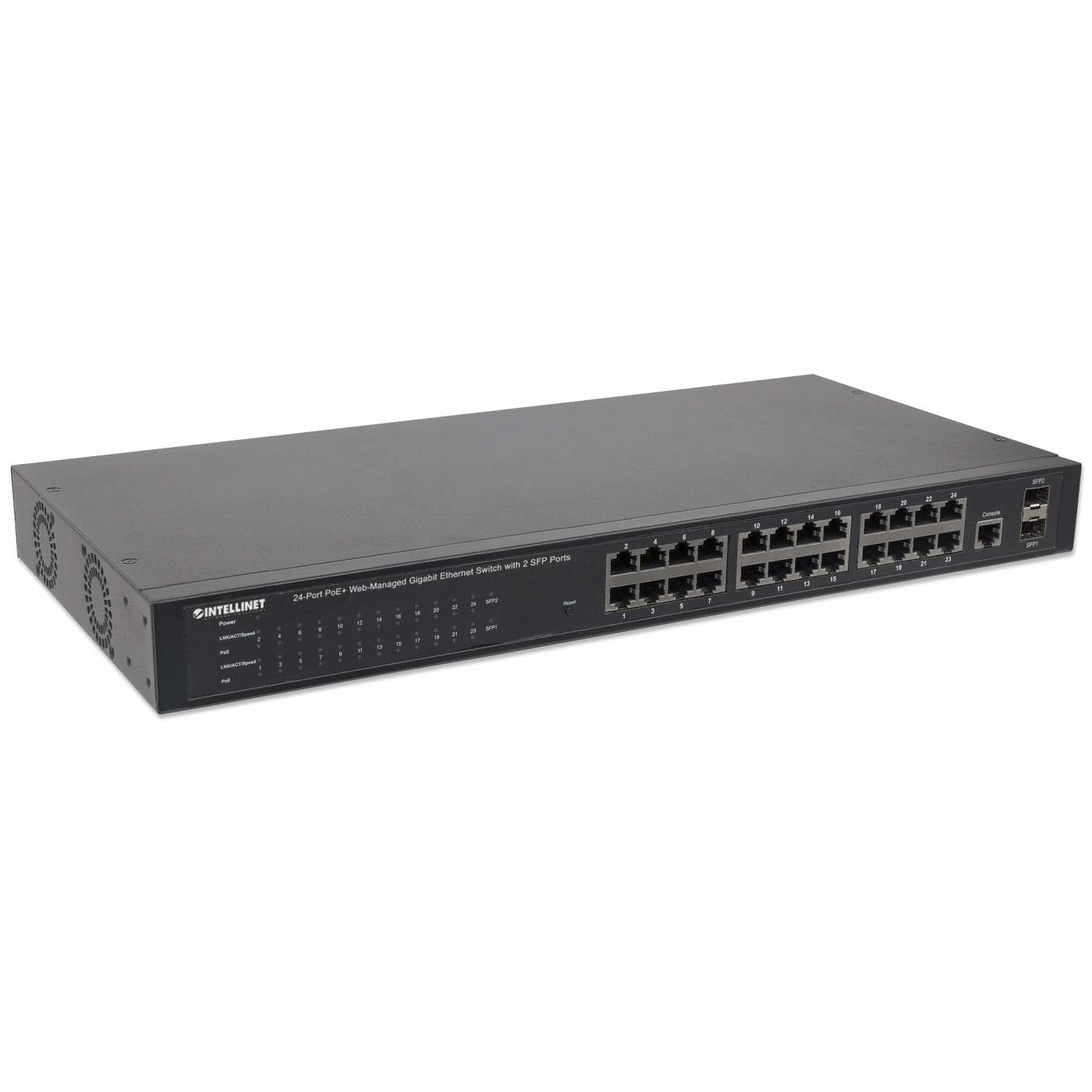 Intellinet 560559 Switch di Rete Gestito 24 Porte Gigabit Ethernet (10/100/1000) con Supporto Power over Ethernet (PoE) - Montaggio Rack