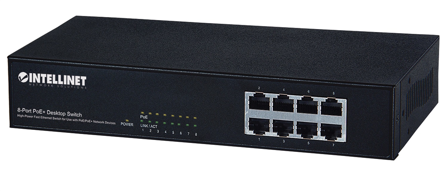 Intellinet 560764 Switch di Rete Fast Ethernet (10/100) con 8 Porte e Supporto Power over Ethernet (PoE) - Desktop / Rack