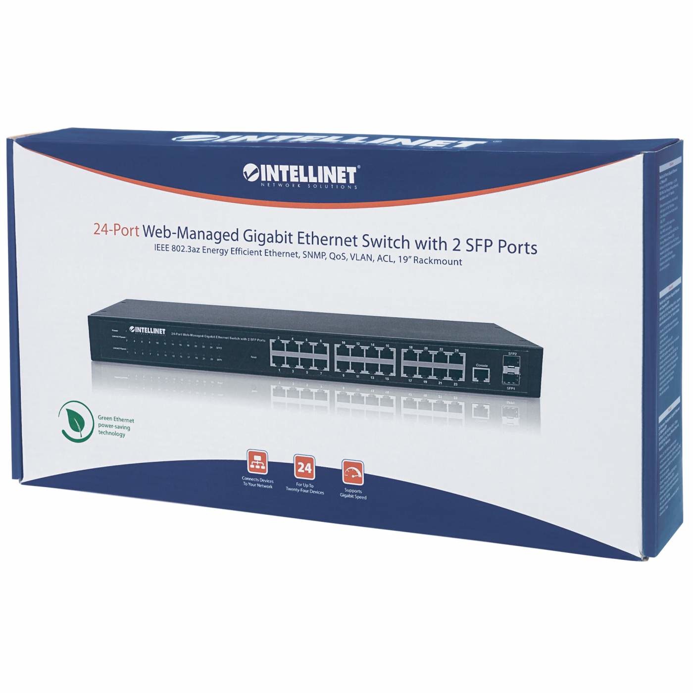 Intellinet 560917 Switch di Rete Gestito L2 24 Porte Gigabit Ethernet (10/100/1000) con 2 Porte SFP 1U Nero