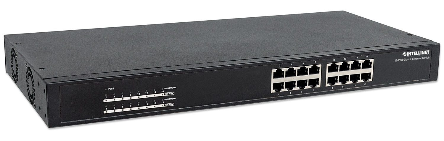 Intellinet 560993 Switch di Rete Non Gestito L2 Gigabit Ethernet 16 Porte RJ-45 PoE 1U Nero