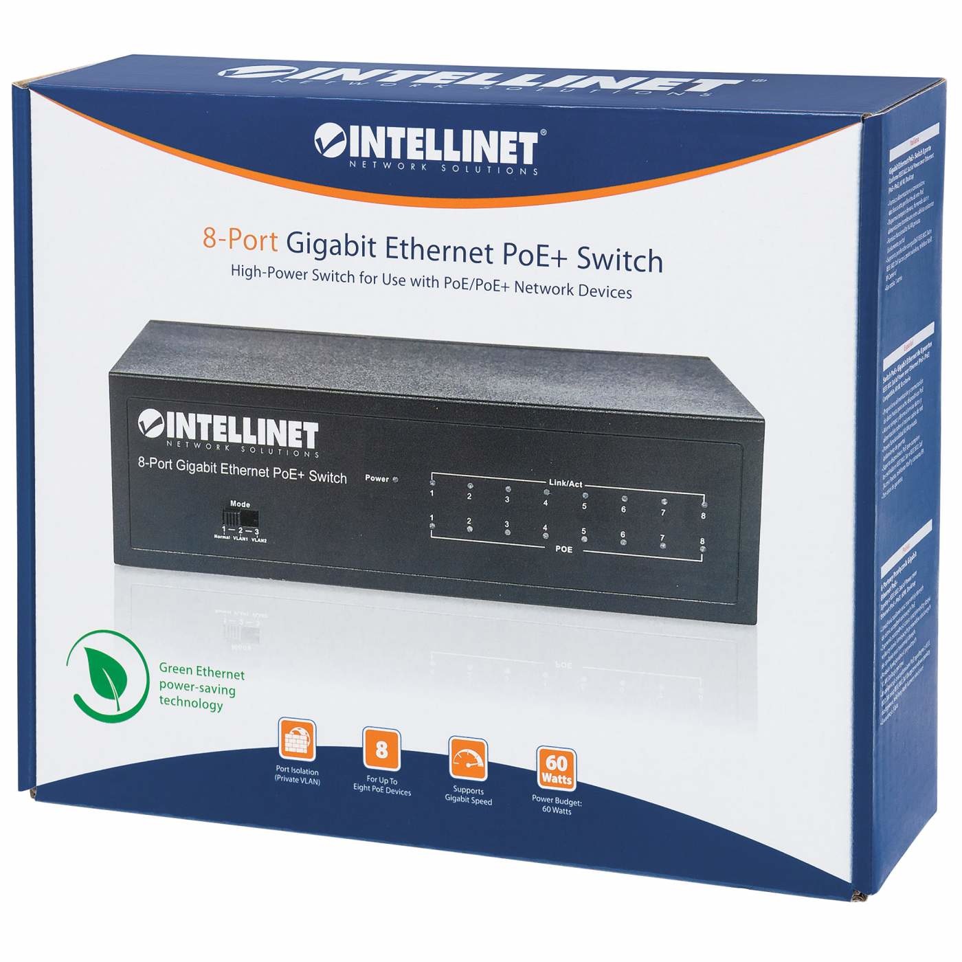 Intellinet Switch Gigabit Ethernet 8 Porte PoE - 10/100/1000 Mbps, Compatibile IEEE 802.3at / af