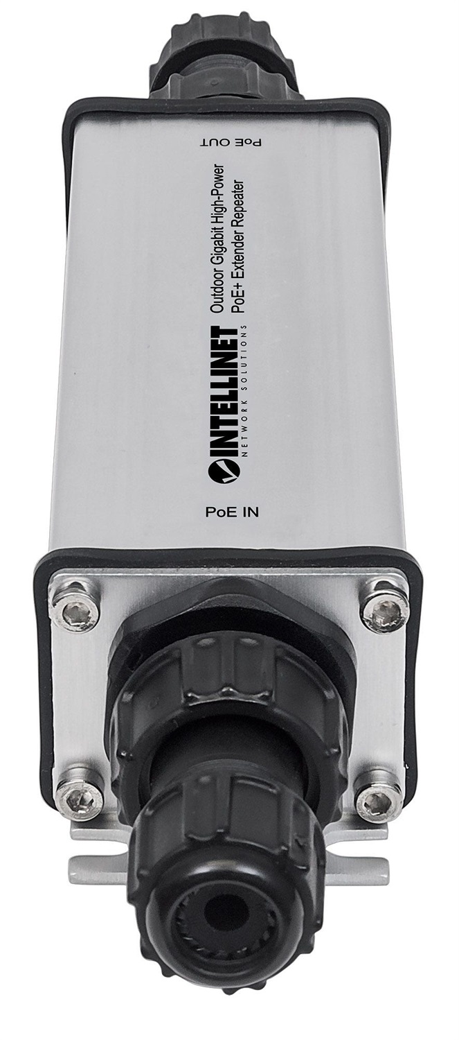 Intellinet 561211 Extender Repeater PoE Gigabit High-Power per Esterno, IP65, Nero/Grigio