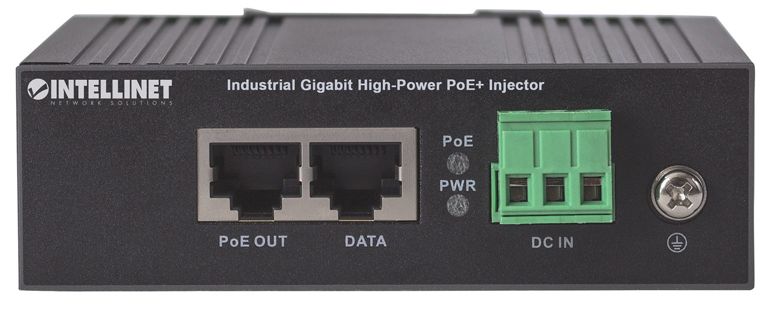 Intellinet Iniettore Industriale Gigabit High-Power PoE 30W per Guida DIN - Compatibile IEEE802.3af/at