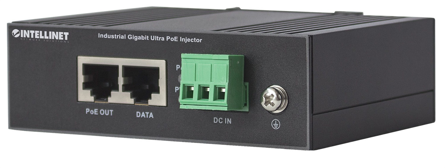 Intellinet Iniettore Industriale per Guida DIN Gigabit Ultra PoE 60W - Compatibile IEEE802.3af/at/bt, Rilevamento Automatico