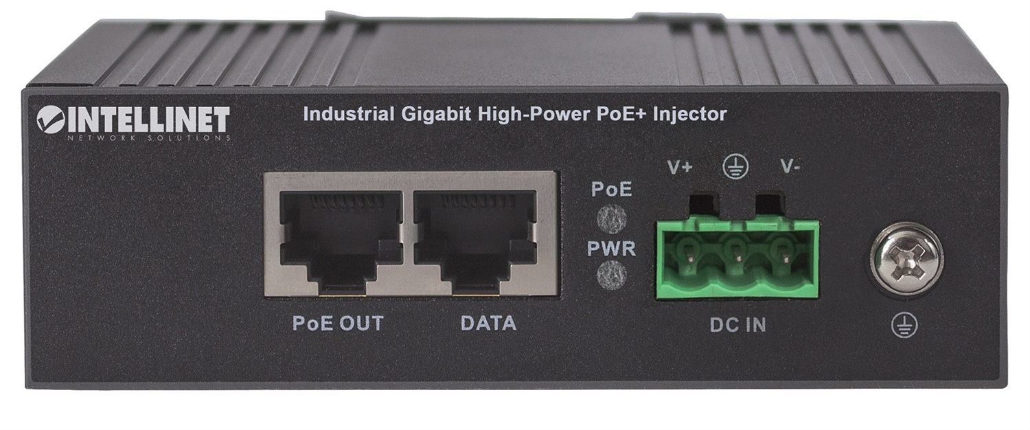 Intellinet Iniettore Industriale per Guida DIN Gigabit Ultra PoE 60W - Compatibile IEEE802.3af/at/bt, Rilevamento Automatico