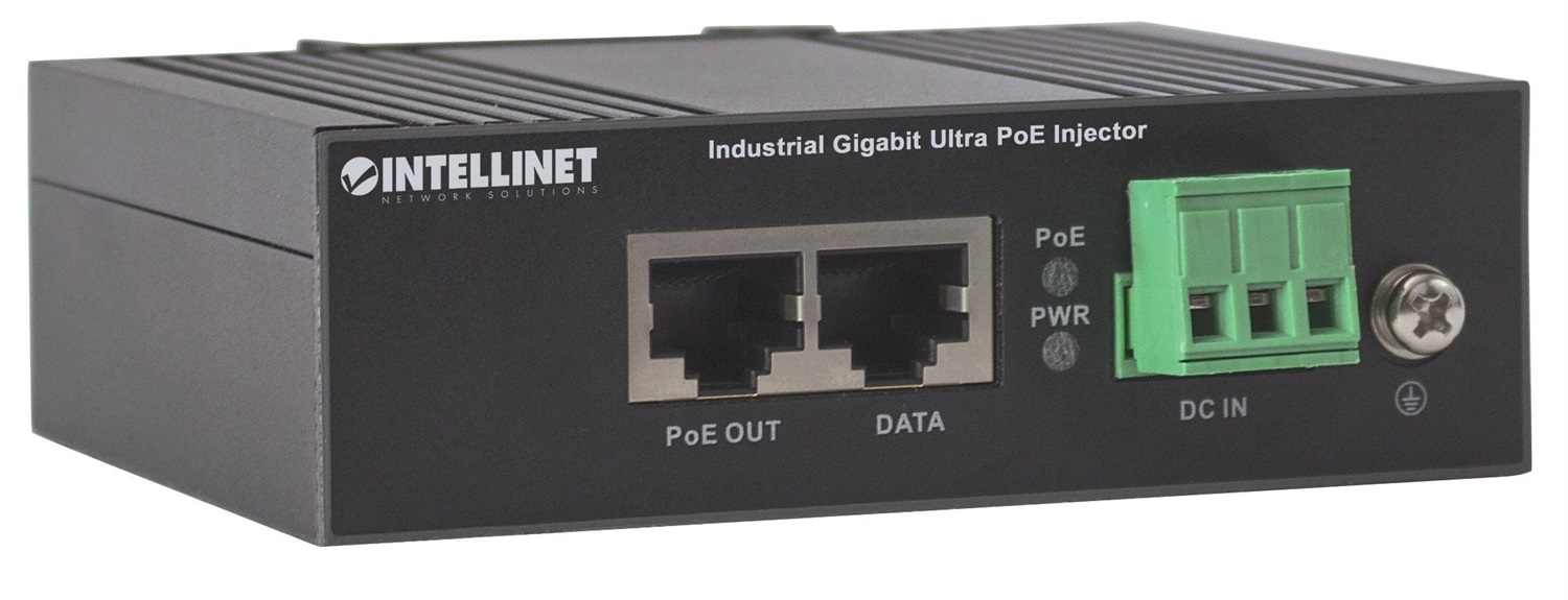 Intellinet Iniettore Industriale per Guida DIN Gigabit Ultra PoE 60W - Compatibile IEEE802.3af/at/bt, Rilevamento Automatico