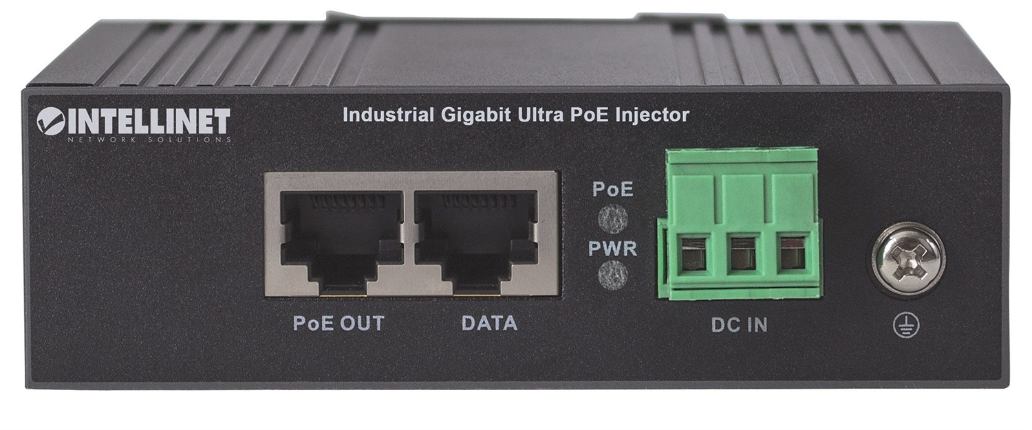 Intellinet Iniettore Industriale per Guida DIN Gigabit Ultra PoE 60W - Compatibile IEEE802.3af/at/bt, Rilevamento Automatico