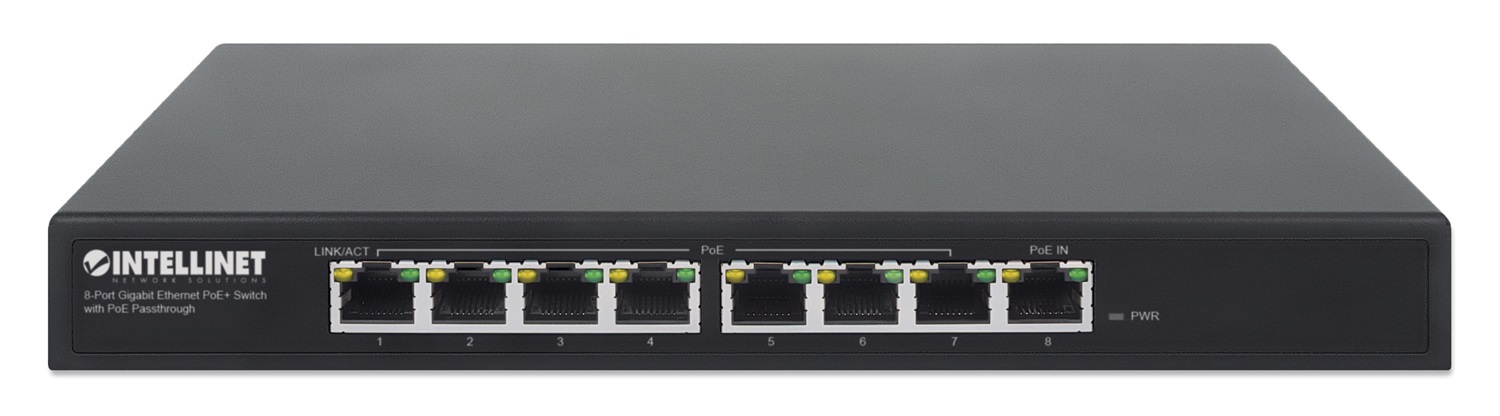Intellinet 561679 Switch di Rete Gigabit Ethernet a 8 Porte con Supporto Power over Ethernet (PoE) e Passthrough PoE - Nero
