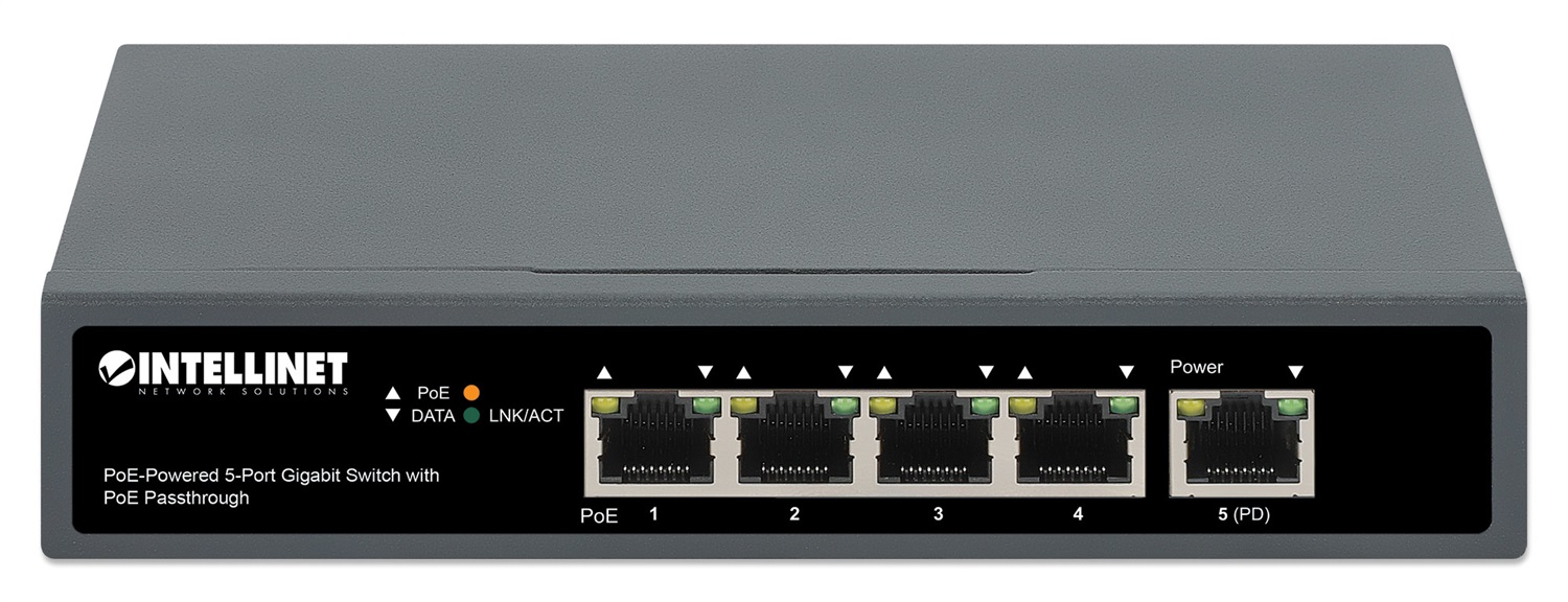 Intellinet Switch Gigabit a 5 Porte con Alimentazione PoE Passante - 561808, Supporto fino a 95W