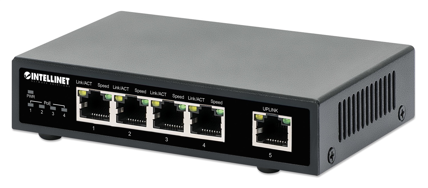 Intellinet 561839 Switch di rete Gigabit Ethernet PoE 5 porte (10/100/1000 Mbps) - Supporto Power over Ethernet fino a 30W per porta