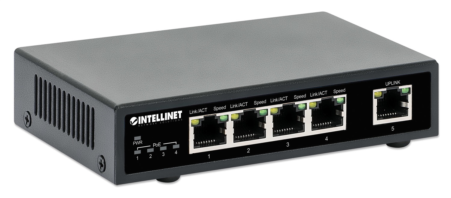 Intellinet 561839 Switch di rete Gigabit Ethernet PoE 5 porte (10/100/1000 Mbps) - Supporto Power over Ethernet fino a 30W per porta