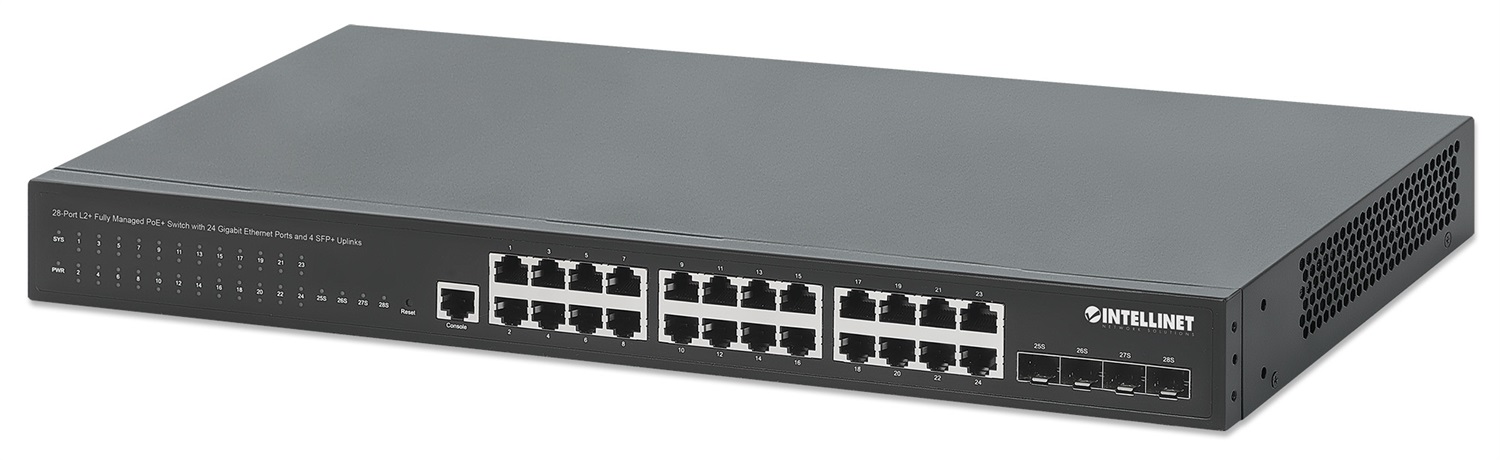 Intellinet 561846 Switch di Rete Gestito L2 Gigabit Ethernet (10/100/1000) con 24 Porte RJ-45, Supporto Power over Ethernet (PoE), Montaggio Rack 1U, Nero