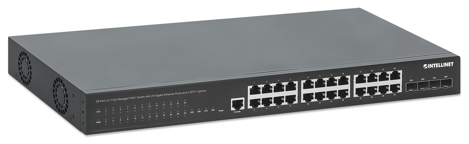 Intellinet 561846 Switch di Rete Gestito L2 Gigabit Ethernet (10/100/1000) con 24 Porte RJ-45, Supporto Power over Ethernet (PoE), Montaggio Rack 1U, Nero