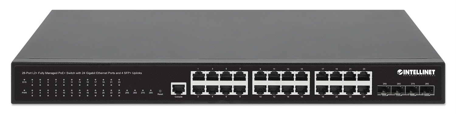 Intellinet 561846 Switch di Rete Gestito L2 Gigabit Ethernet (10/100/1000) con 24 Porte RJ-45, Supporto Power over Ethernet (PoE), Montaggio Rack 1U, Nero