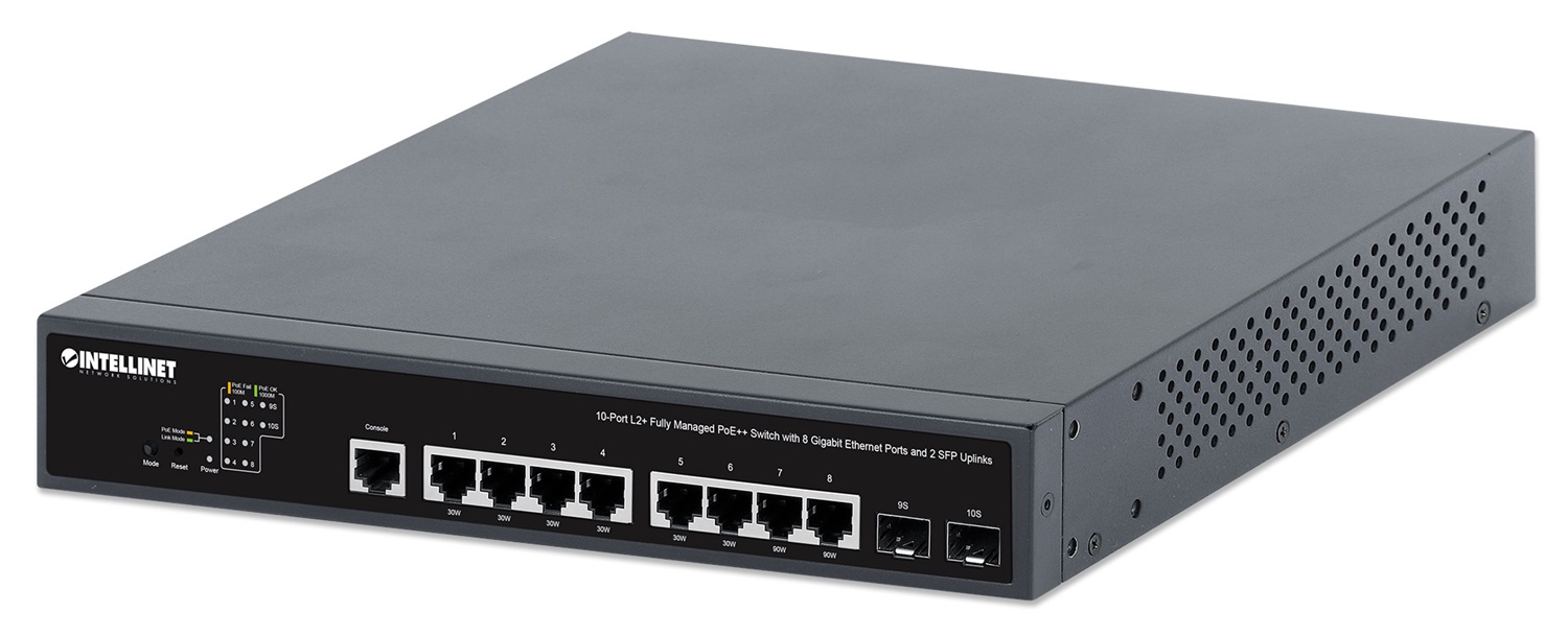 Intellinet 562003 Switch di Rete Gestito L2 /L3 PoE con 10 Porte (8 Gigabit e 2 SFP Uplink) - 1U