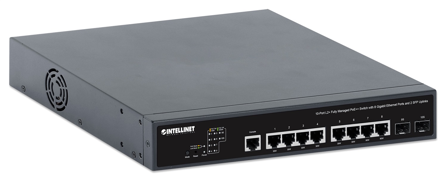 Intellinet 562003 Switch di Rete Gestito L2 /L3 PoE con 10 Porte (8 Gigabit e 2 SFP Uplink) - 1U