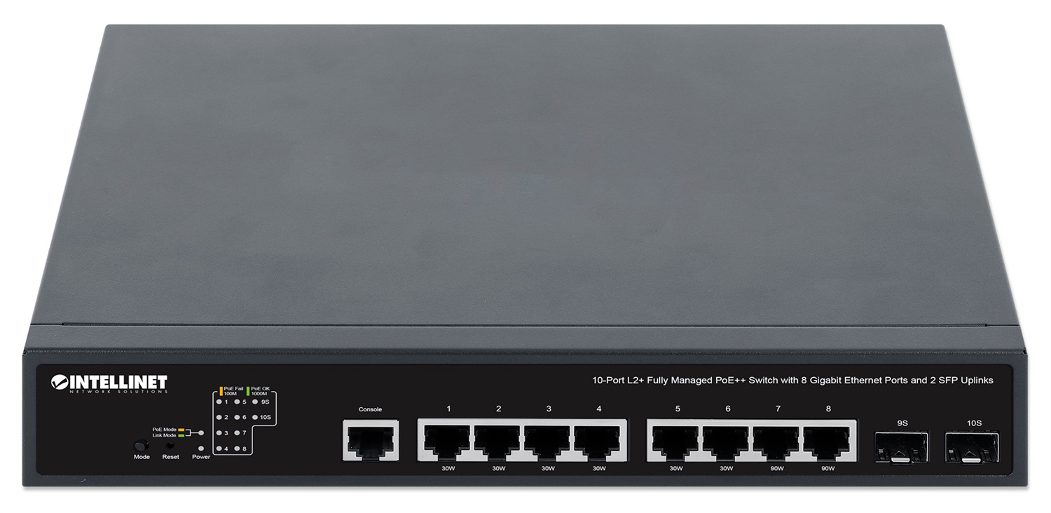 Intellinet 562003 Switch di Rete Gestito L2 /L3 PoE con 10 Porte (8 Gigabit e 2 SFP Uplink) - 1U