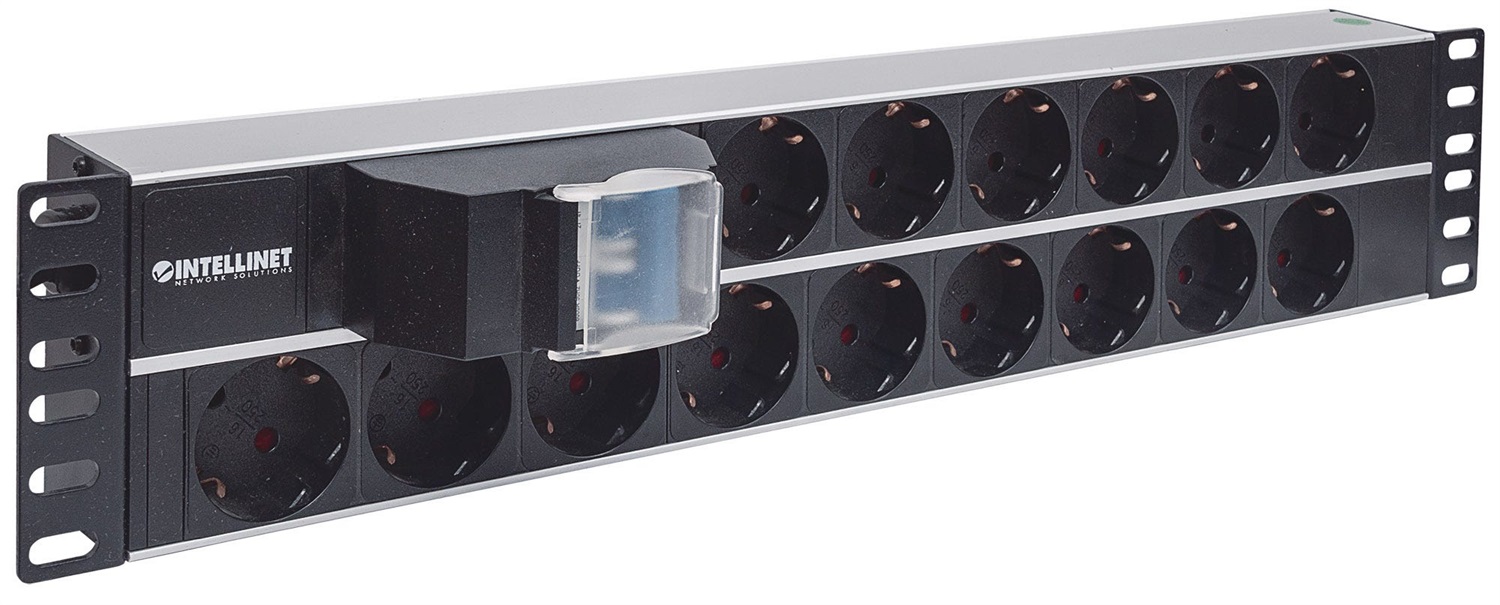 Intellinet 714051 Multipresa da Rack 19'' 2U con 15 Prese Schuko Angolate in Alluminio Nero