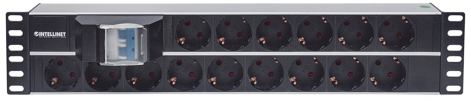 Intellinet 714051 Multipresa da Rack 19'' 2U con 15 Prese Schuko Angolate in Alluminio Nero