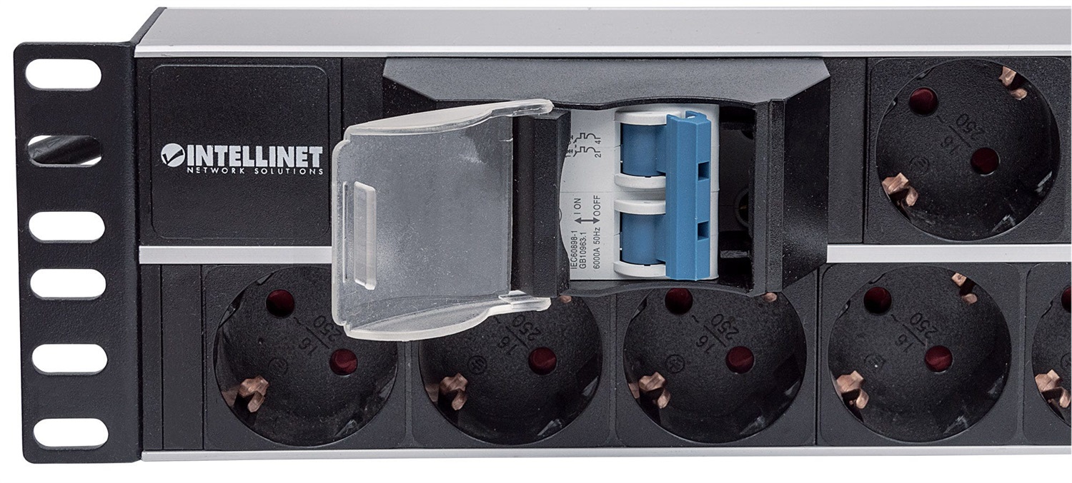 Intellinet 714051 Multipresa da Rack 19'' 2U con 15 Prese Schuko Angolate in Alluminio Nero