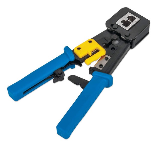 Intellinet Pinza di Crimpatura Professionale per Plug Modulari Passanti FastCrimp RJ45, RJ12 e RJ11 - Funzioni di Taglio e Sguainatura in Acciaio al Carbonio