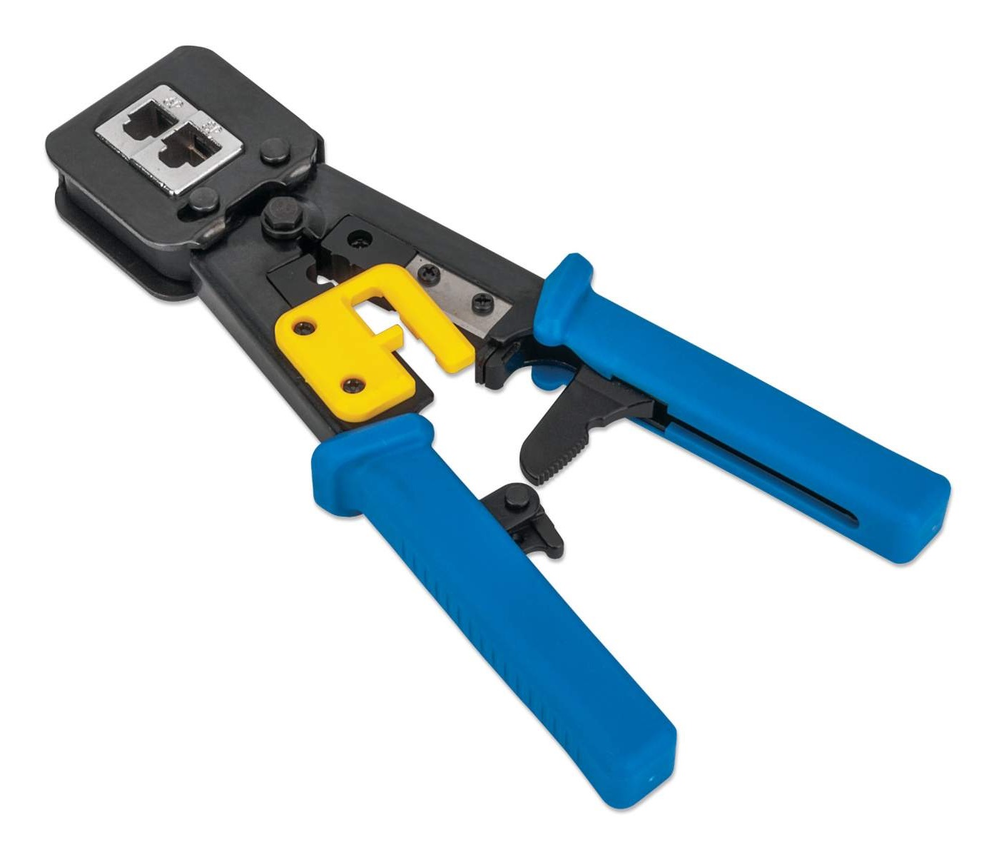 Intellinet Pinza di Crimpatura Professionale per Plug Modulari Passanti FastCrimp RJ45, RJ12 e RJ11 - Funzioni di Taglio e Sguainatura in Acciaio al Carbonio