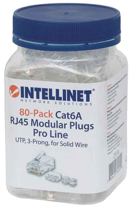 Intellinet Confezione da 80 Connettori Modulari Cat6A RJ45 Pro Line - UTP, Contatti Placcati in Oro 50 µ, Trasparente