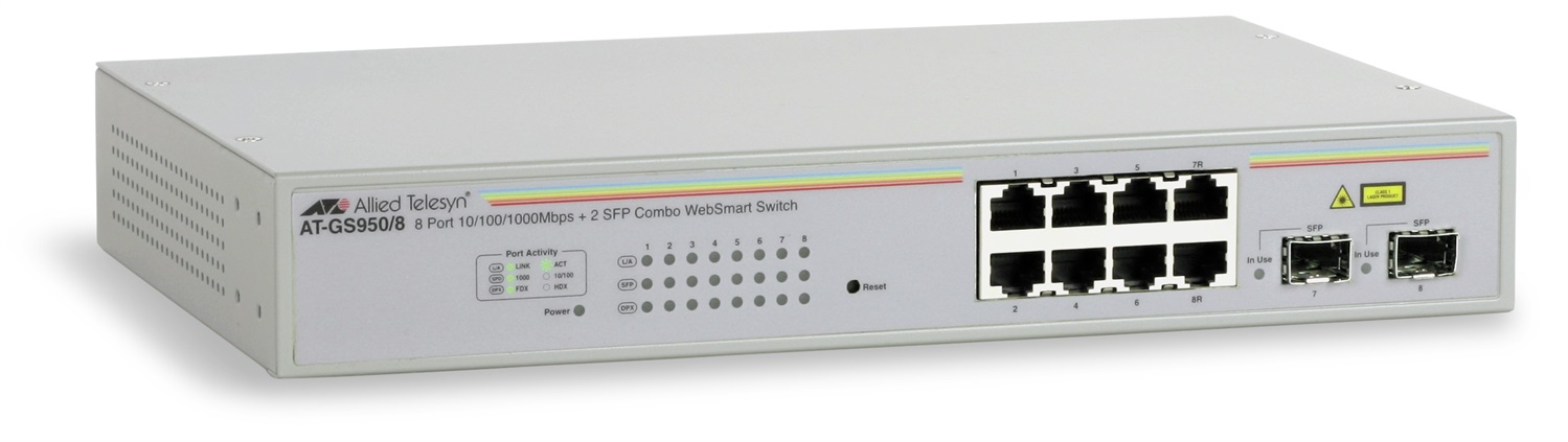 Allied Telesis AT-GS950/8-50 Switch di Rete Gestito 8 Porte Gigabit WebSmart Rack 1U