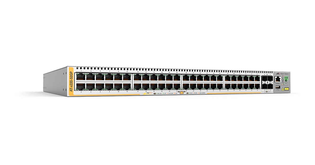 Allied Telesis AT-x220-52GP-50 Switch Gestito L3 48 Porte Gigabit Ethernet (10/100/1000) con Supporto Power over Ethernet (PoE) e 4 Uplinks SFP - Montaggio Rack 1U